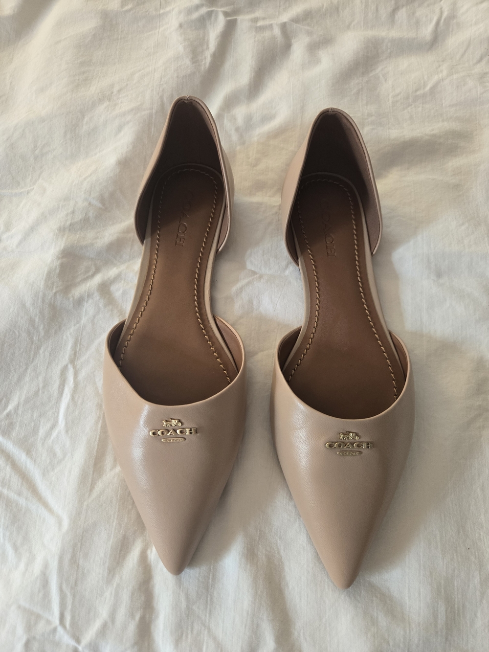 Coach Women's Pointed Toe D'Orsay Flat in Beige